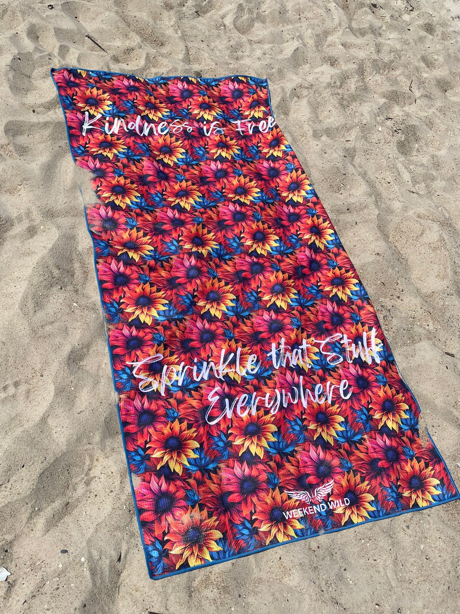 Happy Camper Towel - Sand-Free, Recycled, Microfiber, Beach/Caravan/Camping Towel - Sunset Sunflowers