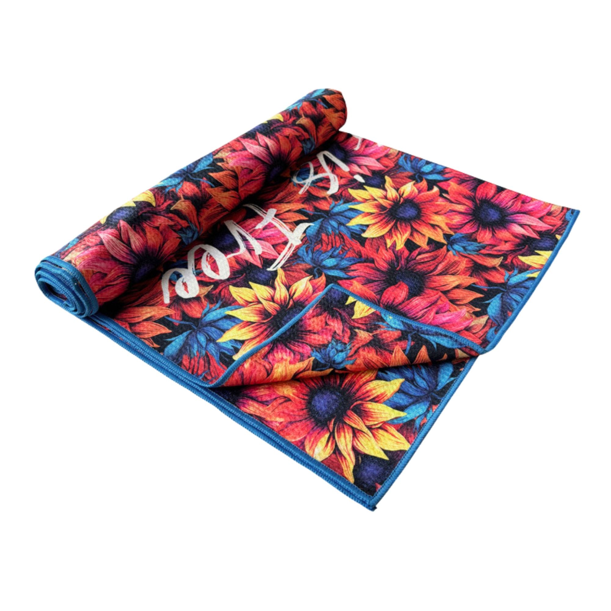 Happy Camper Towel - Sand-Free, Recycled, Microfiber, Beach/Caravan/Camping Towel - Sunset Sunflowers