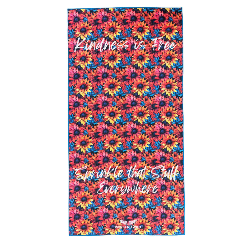 Happy Camper Towel - Sand-Free, Recycled, Microfiber, Beach/Caravan/Camping Towel - Sunset Sunflowers